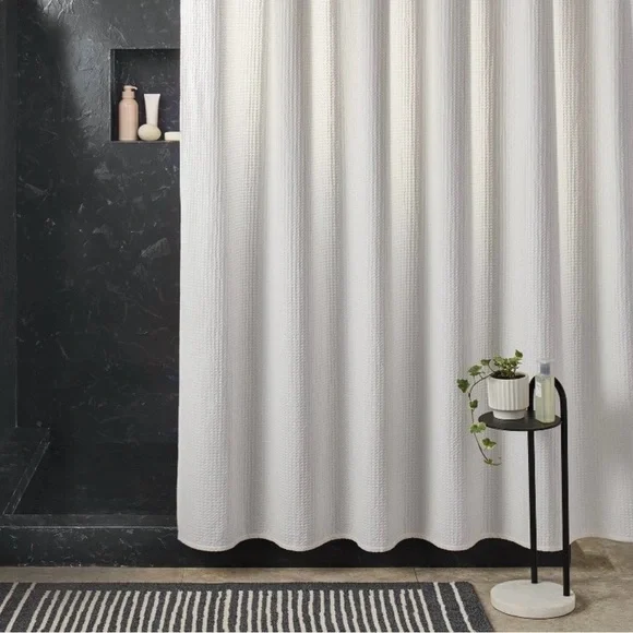 Oversized Relaxed Waffle Weave Shower Curtain Ivory- Threshold
