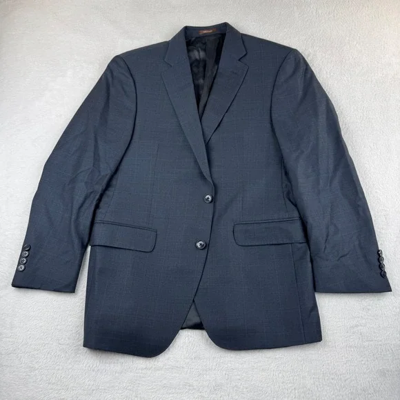 Peter Millar Blazer Mens 40R Navy Blue Wool Windowpane Check Sport Coat 2 Button