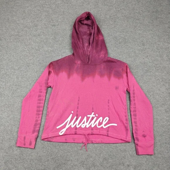 Justice Hoodie Girls 12 Pink Fleece Ombre Tie Dye Logo Drawstring Hem Pullover