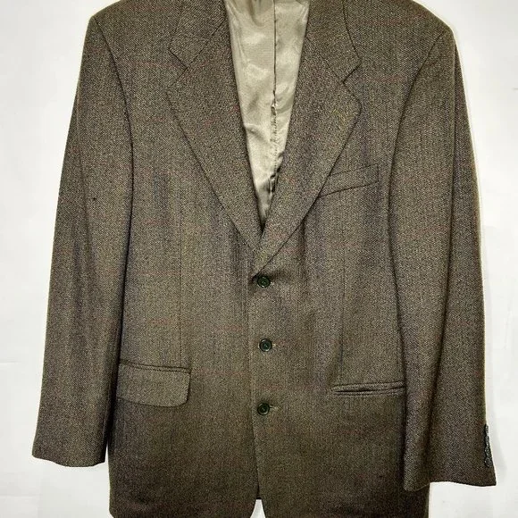 Gianfranco Ruffini Italy Men’s Blazer sz 42L 100% Lamb’s Wool Brown Tweed Jacket