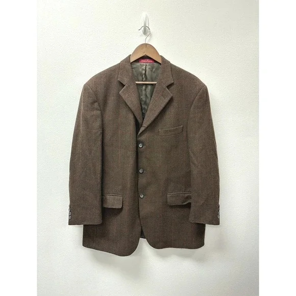 Salvatore J. Cesarani Fitzgerald Wool Cashmere Blend Plaid Sport Coat‎ Size 42R