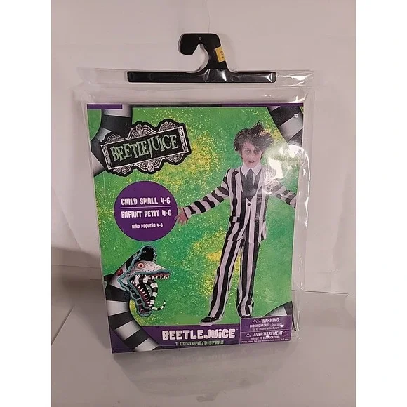 Beetlejuice Costume Boys Small 4-6 Deluxe 2 Piece Jacket Pants Stripe Party City