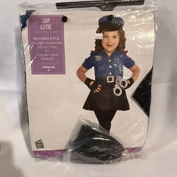 Party City Toddler Blue Black Girls Officer Cutie Cop Halloween Costume 2 NWT
