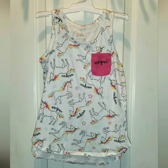 Justice Unicorn Tank Top - White and Pink