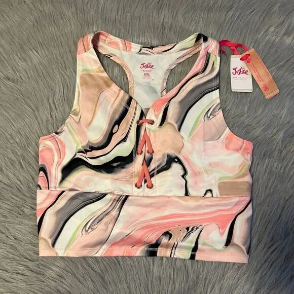 Justice Longline Lace Up Tank‎ Top Girls Size XXL (16P/18P) Pink Marble Shirt