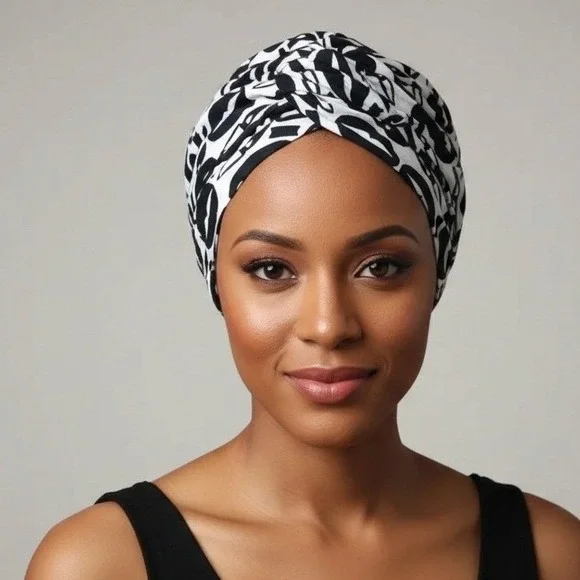 Black White Abstract Print Ankra‎ Head Wrap fabric