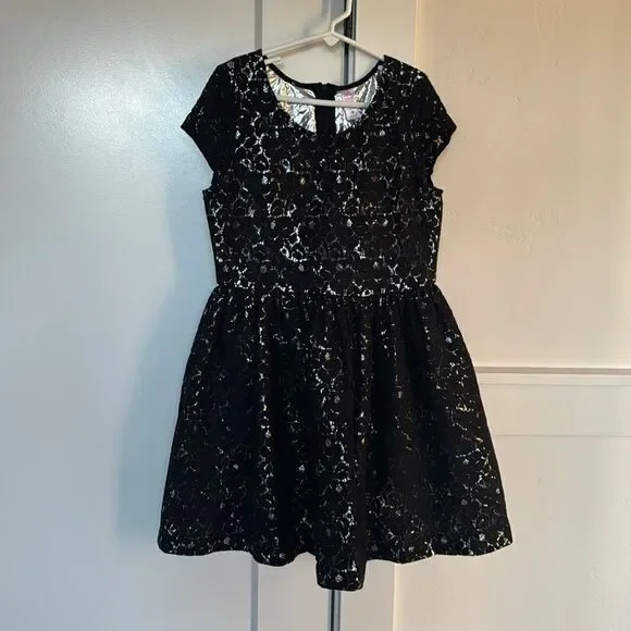 Justice Girl’s Size 10 Black Silver Dress Casual Formal Special Wear Lace EUC