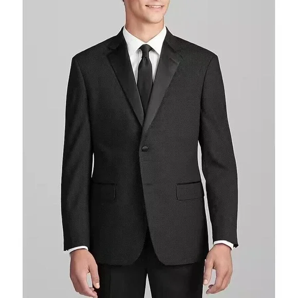 Jos A Bank Men's Dinner Jacket Blazer Black Tailored Fit 44R Wool Blend‎ C070554