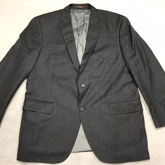 PETER MILLAR Suit Jacket Men 44R Black Pinstripe Wool 2 Button Double Vent USA