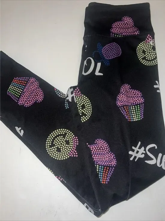 Girls Justice Leggings size 10 Black Sweet lol Omg