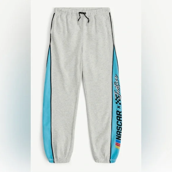 Justice x NASCAR Fleece Jogger Pants Girls XS 5/6 Pearl Heather NWT