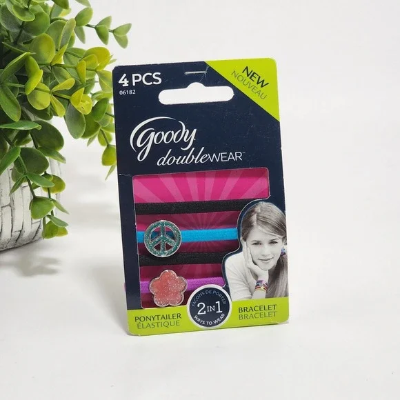 Goody Double Wear 2-in-1 PonyTailer Elastic & Bracelet 4 Pcs Peace & Flower