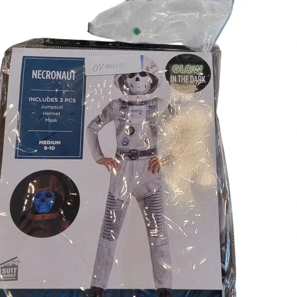 Zombie Skeleton Astronaut Costume Helmet Kids Space Suit Glow in dark 3 piece