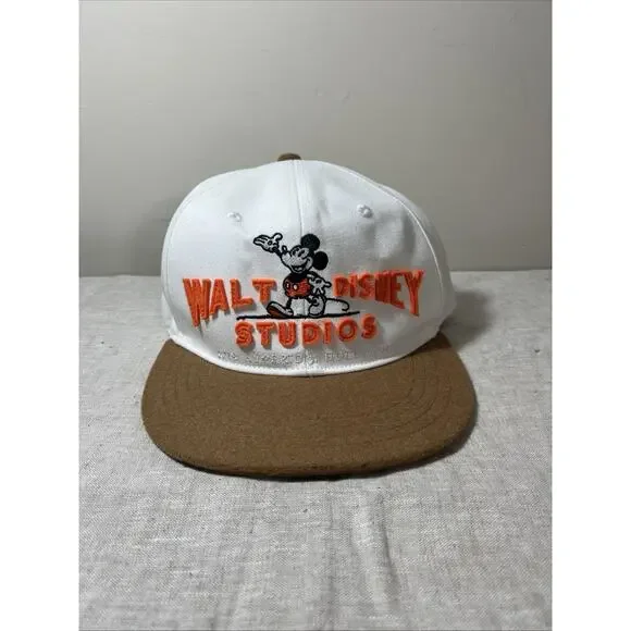 Walt Disney Studios Hat White Mickey Mouse Adjustable Cap‎ Wool Brim 100 Year