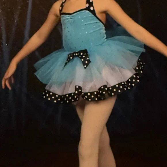 Weissman XSC Dance Costume - Blue Rhinestone Velvet, w/Fringe & Tulle Skirt‎
