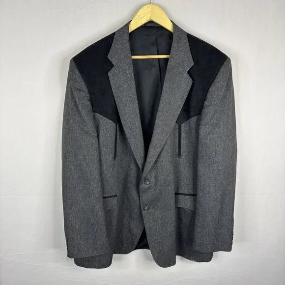 Circle S Western Blazer Men’s 48R Gray Two-Tone‎ Cowboy Sport Coat USA Made