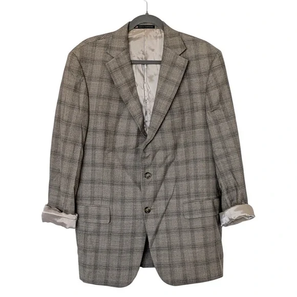 Hart Schaffner Marx Plaid Blazer Mens 42S Tan Glen Check Sport Coat USA Made