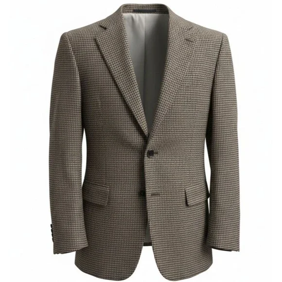 Vintage TWEED WOOL Men’s Blazer 40L Gray Sport Coat Two‑Button Jacket Brown