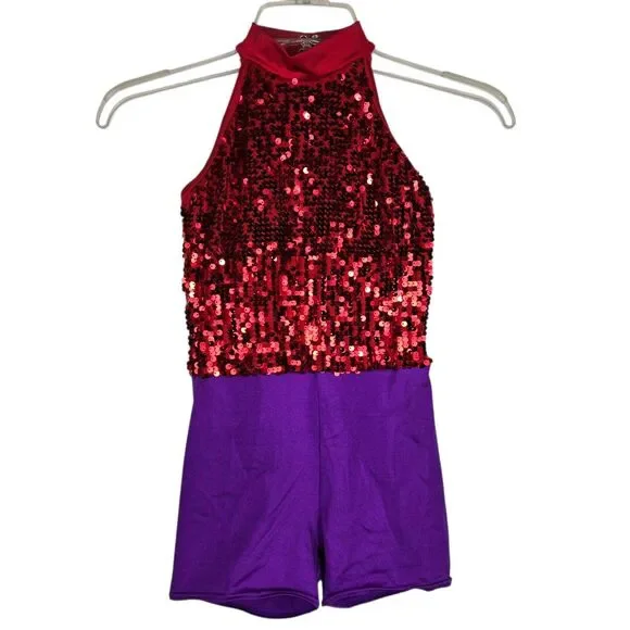 Weissman Biketard Leotard Sz MC Child M Dance Costume Red Purple