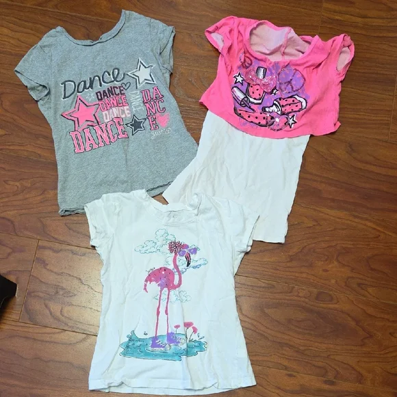 Justice Graphic T-Shirts in Gray, Pink, and White