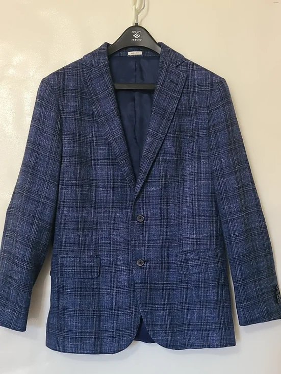 Joseph Abboud Blue Plaid Blazer 2-Button Wool/Linen/Silk Men's Blazer - 38R