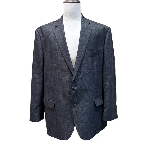 Chaps Suit Jacket Mens 50R Grey Glen Check Two Button Blazer Modern NEW