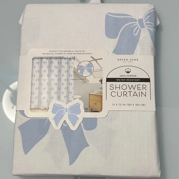 NWT Dream Home Blue Bows Shower Curtain