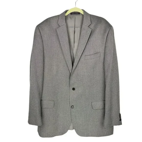 Michael Michael Kors Gray‎ Herringbone Lined Rayon Single Breasted Blazer 46L