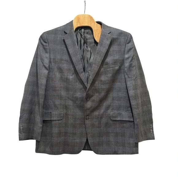Joseph & Feiss Gold Blazer‎ Mens Big & Tall 52L Grey Plaid Wool Silk Linen Blend