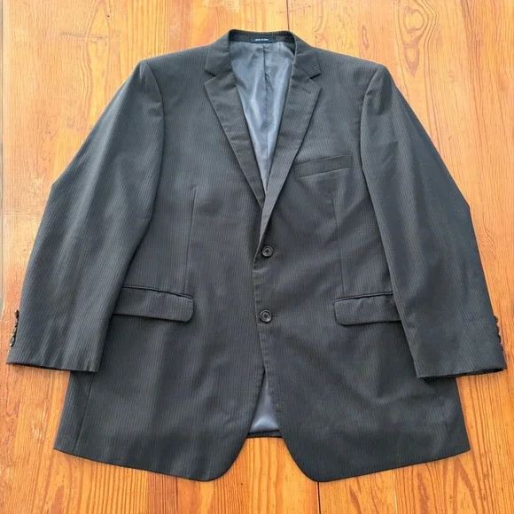 Ralph Ralph Lauren Mens 46R Wool‎ Pinstripe Blazer Jacket Black Dillard's Gray