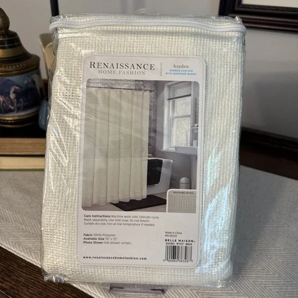 Renaissance Home Fashion Hayden Shower Curtain Macrame Bands 70