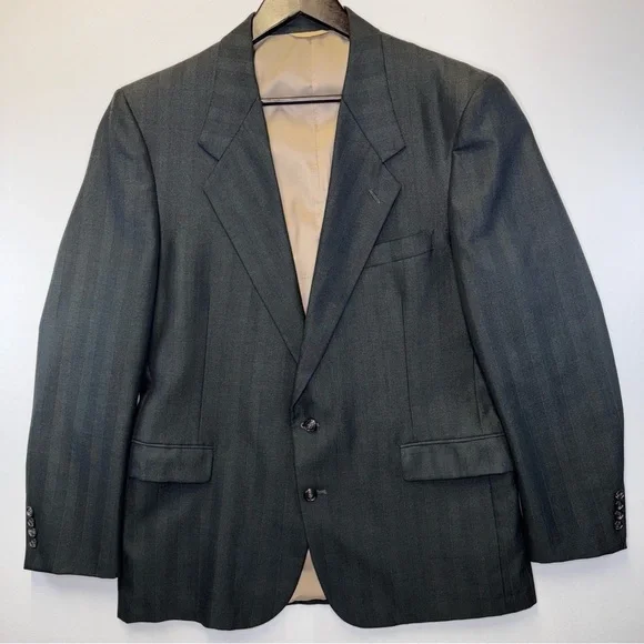 Mario Zignone Ritz men’s‎ black striped wool blazer sport coat size 44L office