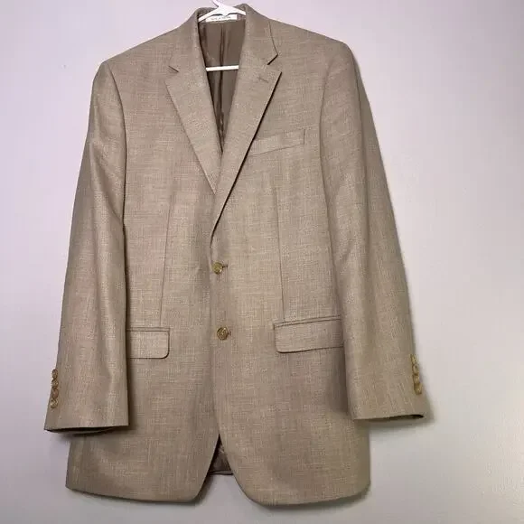 Lauren Ralph Lauren Mens Beige Blazer 2 Button Sports Coat Size 40L Career Prep
