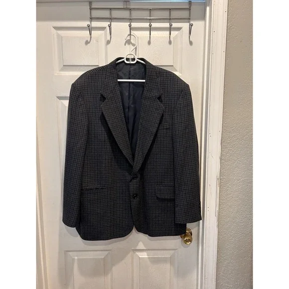 Oscar de la Renta Mens Tailored Blazer 46R Houndstooth Wool‎ Blend Classic