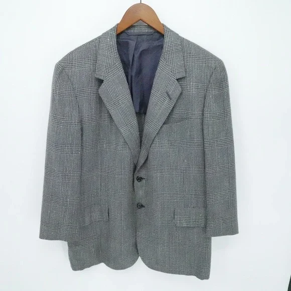 Oxxford Clothes Neiman Marcus Sport Coat Mens 44S Gray‎ Glen Plaid Wool