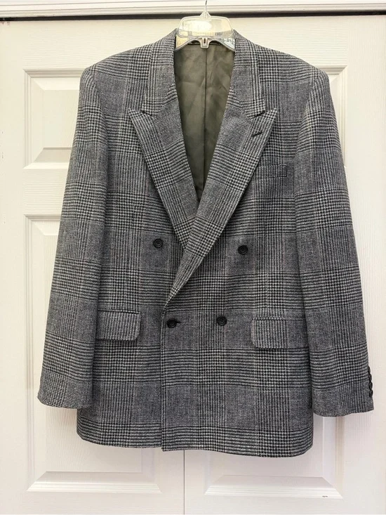 Evan Picone Gray Glen Plaid Double-Breasted Sport Coat