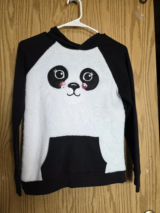 Justice Black & White Panda Face Hooded Pullover