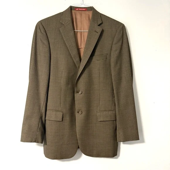 HART SCHAFFNER MARX Brown‎ Tweed Houndstooth Wool Sports Coat Jacket Blazer 40R