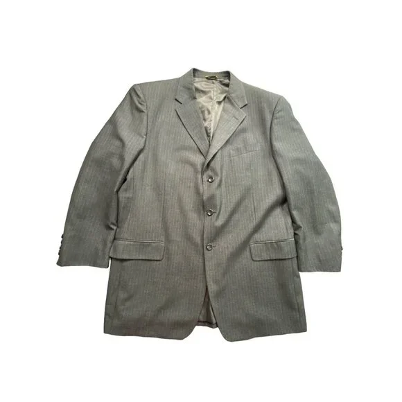 Vintage Luca Rossi Italia Suit Jacket Mens 46L Gray‎ Pinstripe Tailored Blazer