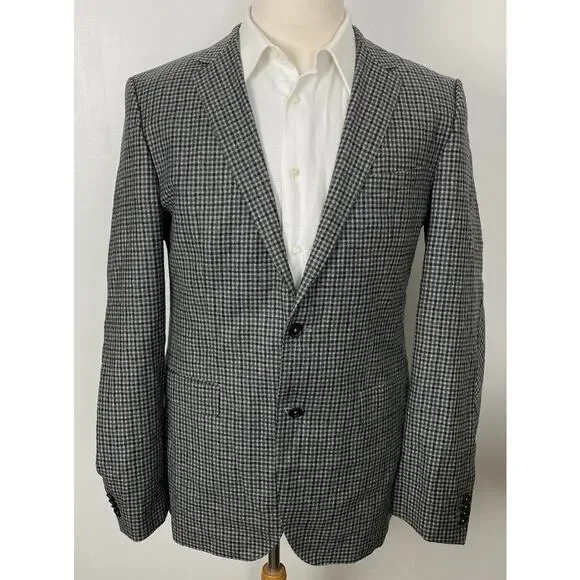 HUGO BOSS The Smith Lanificio Tesse Biella plaid 2-button wool jacket blazer 42L