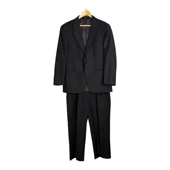 Jones New York Men's Dark Grey Glen Plaid Wool Cashmere‎ 2 Piece Suit Tailored