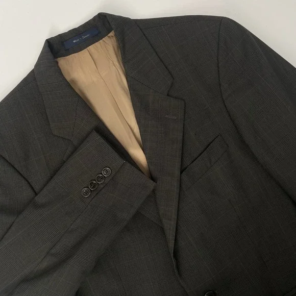 Ralph Lauren Chaps VTG 90s 42S Brown Glen Plaid Wool Blazer‎ Sports Coat
