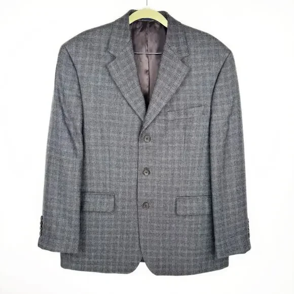 Ralph Ralph‎ Lauren Gray Plaid 100% Wool Lined Single Breasted Lined Blazer 40S