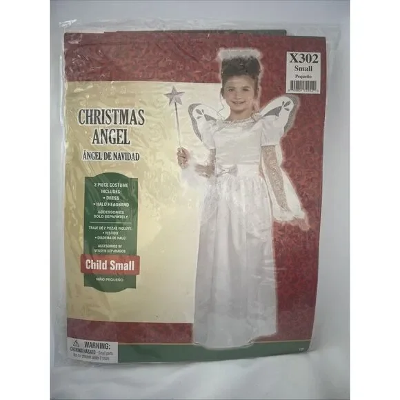 Christmas Angel Child Small 4-6 Star Mesh Bell Sleeves‎ Wings Costume
