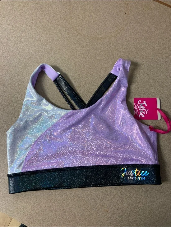 Justice Iridescent Lavender & Silver Glitter Sports Bra