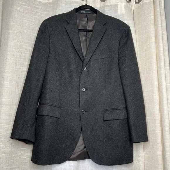 Vintage Polo Ralph‎ Lauren ITALY Wool Cashmere Blazer Jacket Charcoal Size 40