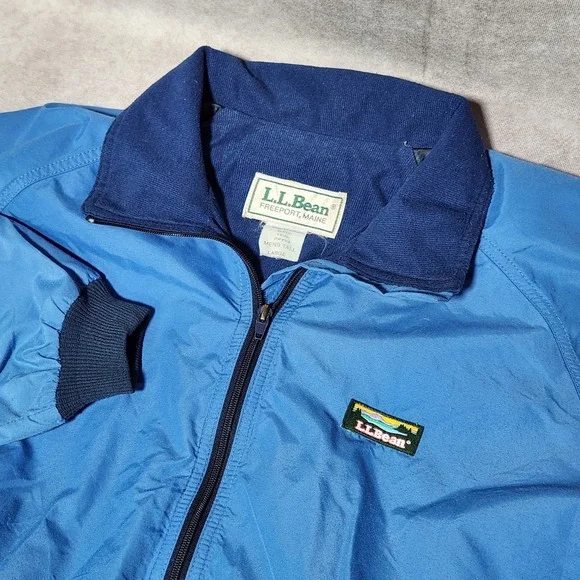 vtg Men's LL BEAN Warm Up Bomber Jacket 3 season Lined Blue windbreaker‎ L Tall
