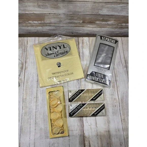 Vintage Vinyl Shower Curtain Yellow Clear 70x72 with Royal Crest Rings