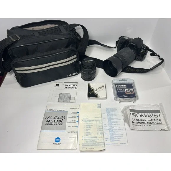 Minolta Maxxum 400si 35mm SLR‎ Film Camera PARTS/REPAIR AF Zoom Promaster Lense