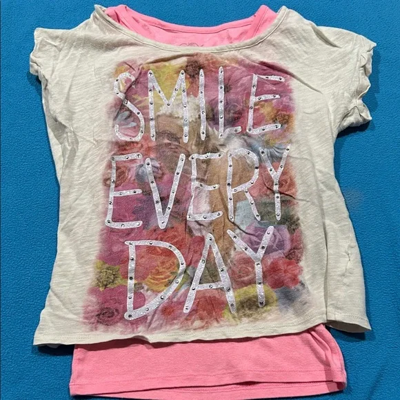 Justice Pink & Cream Layered 'Smile Every Day' Girls Tee